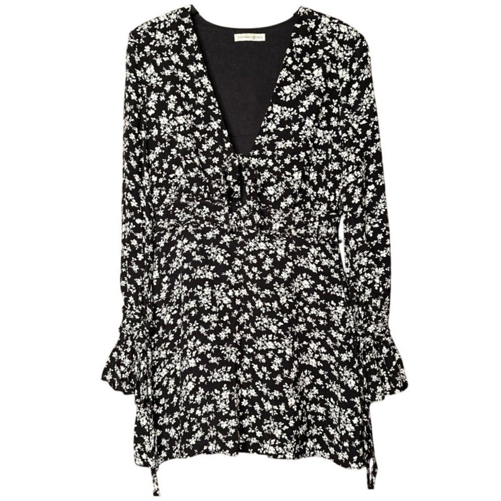 Romantic Fairy Floral Whimsigoth Black V Neck Boho Festival Dress Women's Medium